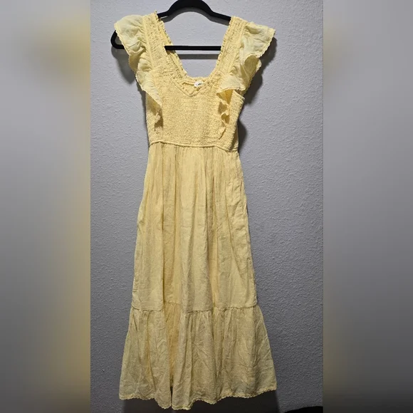 Nwt Aerie Yellow Ruffle Maxi Dress Size Small - Picture 3 of 11